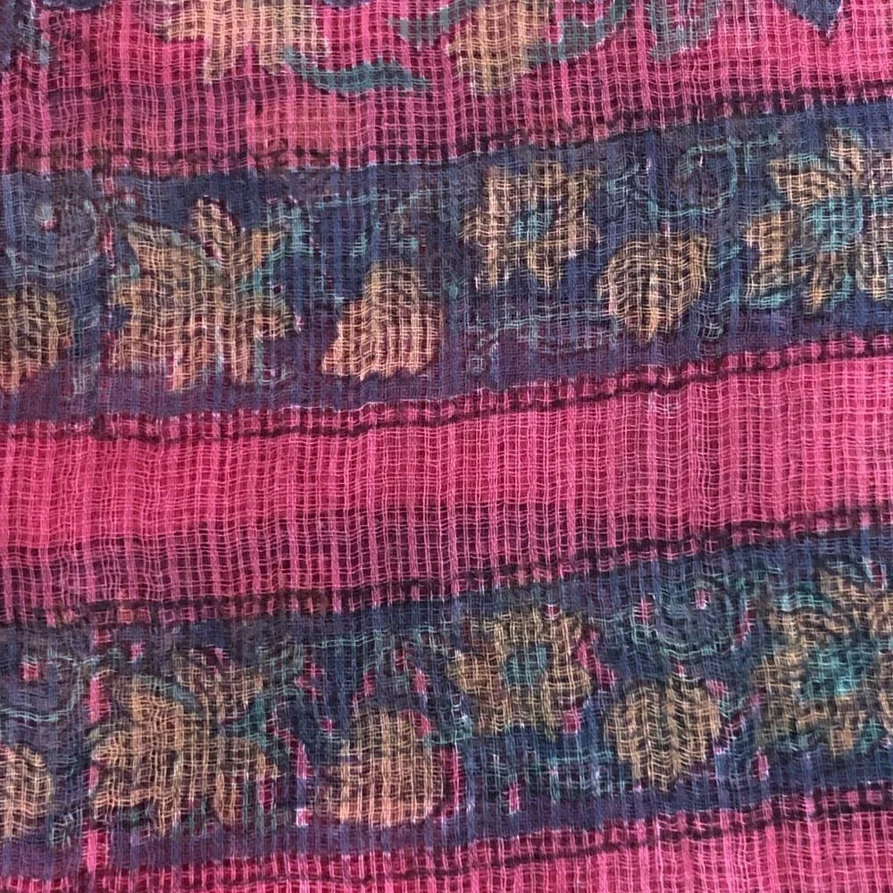 Silk Blend Floral Coral Pink Orange & Blue Paisley Metallic Wrap Scarf - NEW